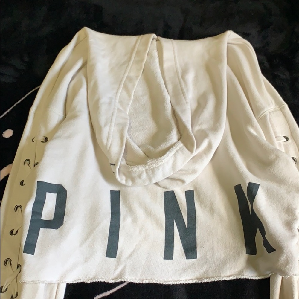 WHITE PINK CROP TOP WITH HOOD - Picture 4 of 5
